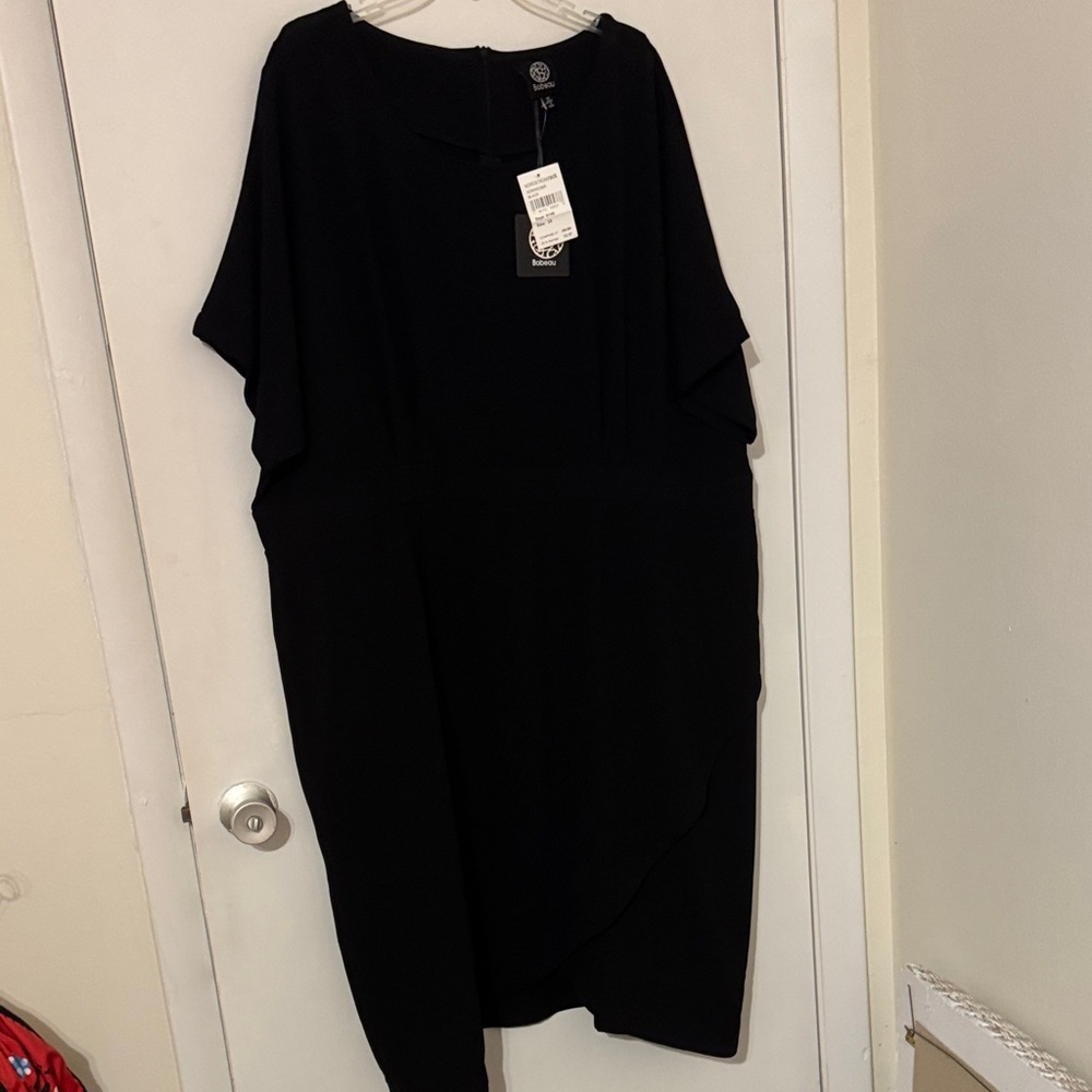 bobeau Black Draped Short Sleeve Dress